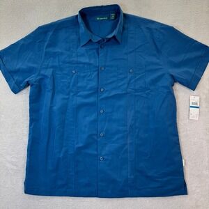 NEW CUBAVERA Mens XL Dark Blue Short Sleeve Button Up Shirt Easy Care Polyester